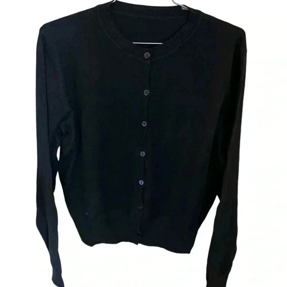 Black Button-Front Cardigan Sweater | Lightweight Stretch | Size M - Picture 5 of 11